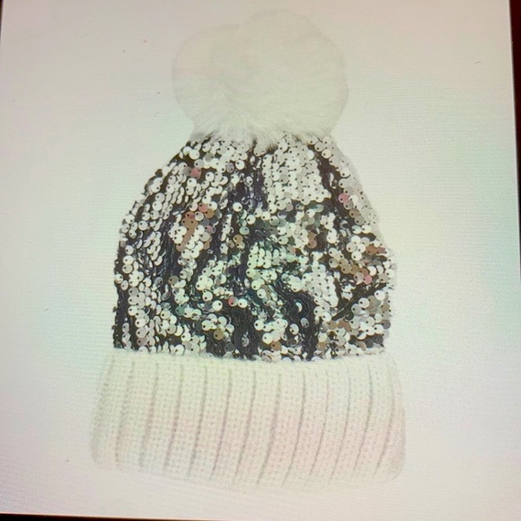 Sequined Pom Pom Knit Beanie Hat - Picture 2 of 4